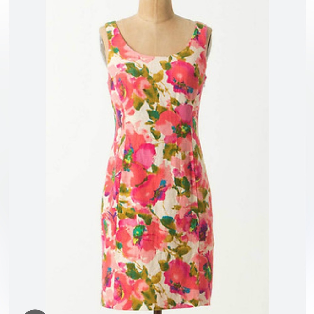 ANTHRO Floral Sleeveless linen shift Dress, sz 10